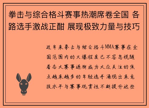 拳击与综合格斗赛事热潮席卷全国 各路选手激战正酣 展现极致力量与技巧 拳击与综合格斗赛事热潮席卷全国 各路选手激战正酣 展现极致力量与技巧